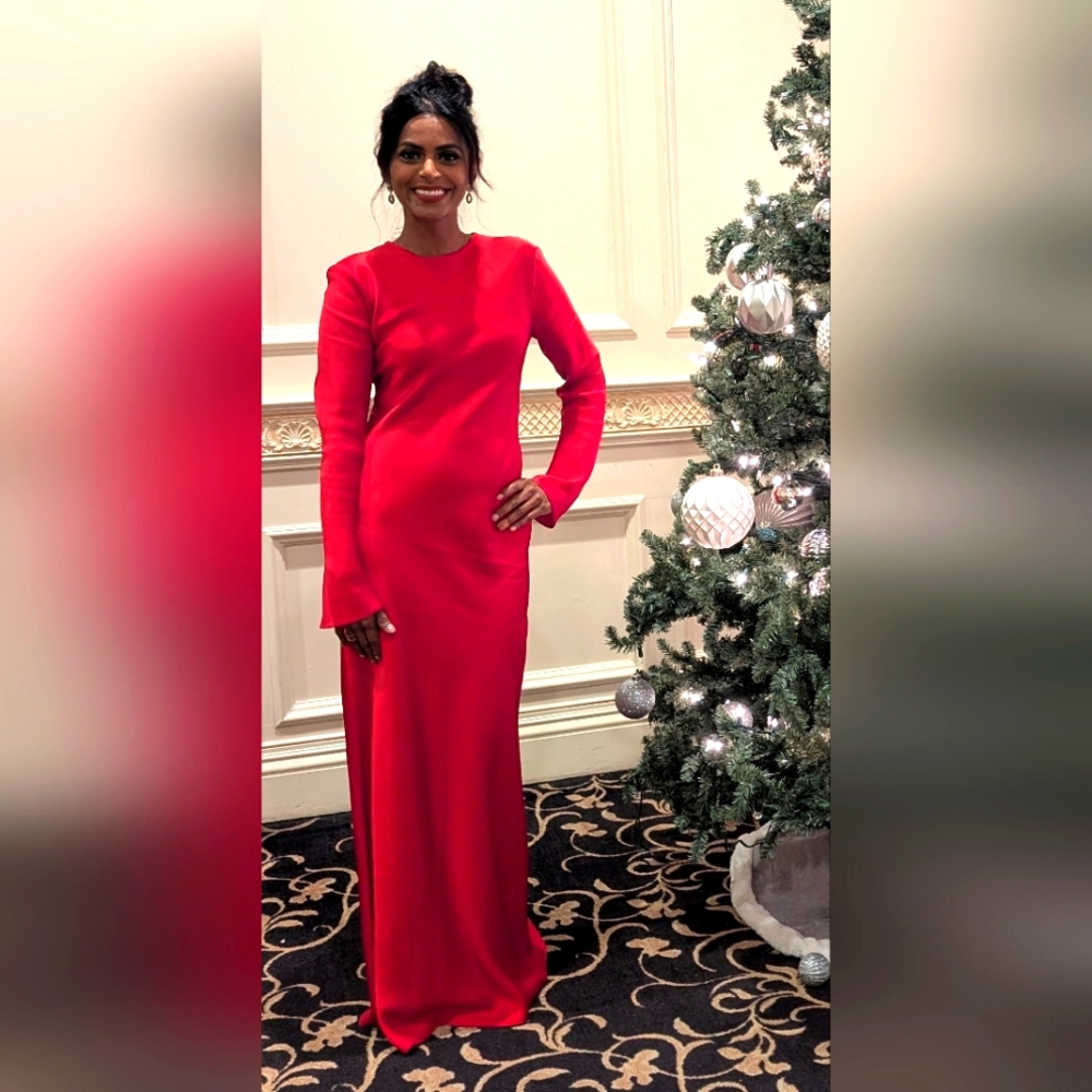 Zara Red Long Sleeve Satin Dress